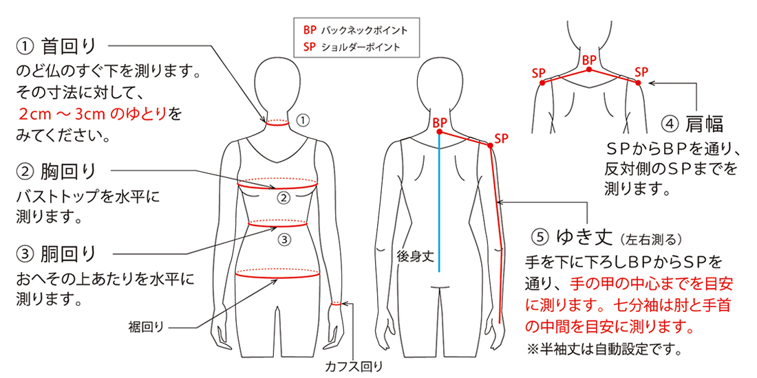 ガイド レディースシャツ サイズの選び方 寸法方法